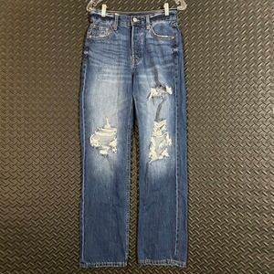 Aeropostale 90s Baggy Blue Washed Button Fly‎ Distress Denim Jeans Women's 0 REG